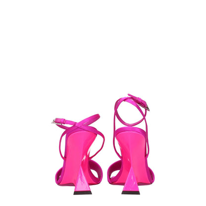 The Attico Pink Satin Platform Sandals with high heel and open toe design, featuring fuchsia satin and leather sole.