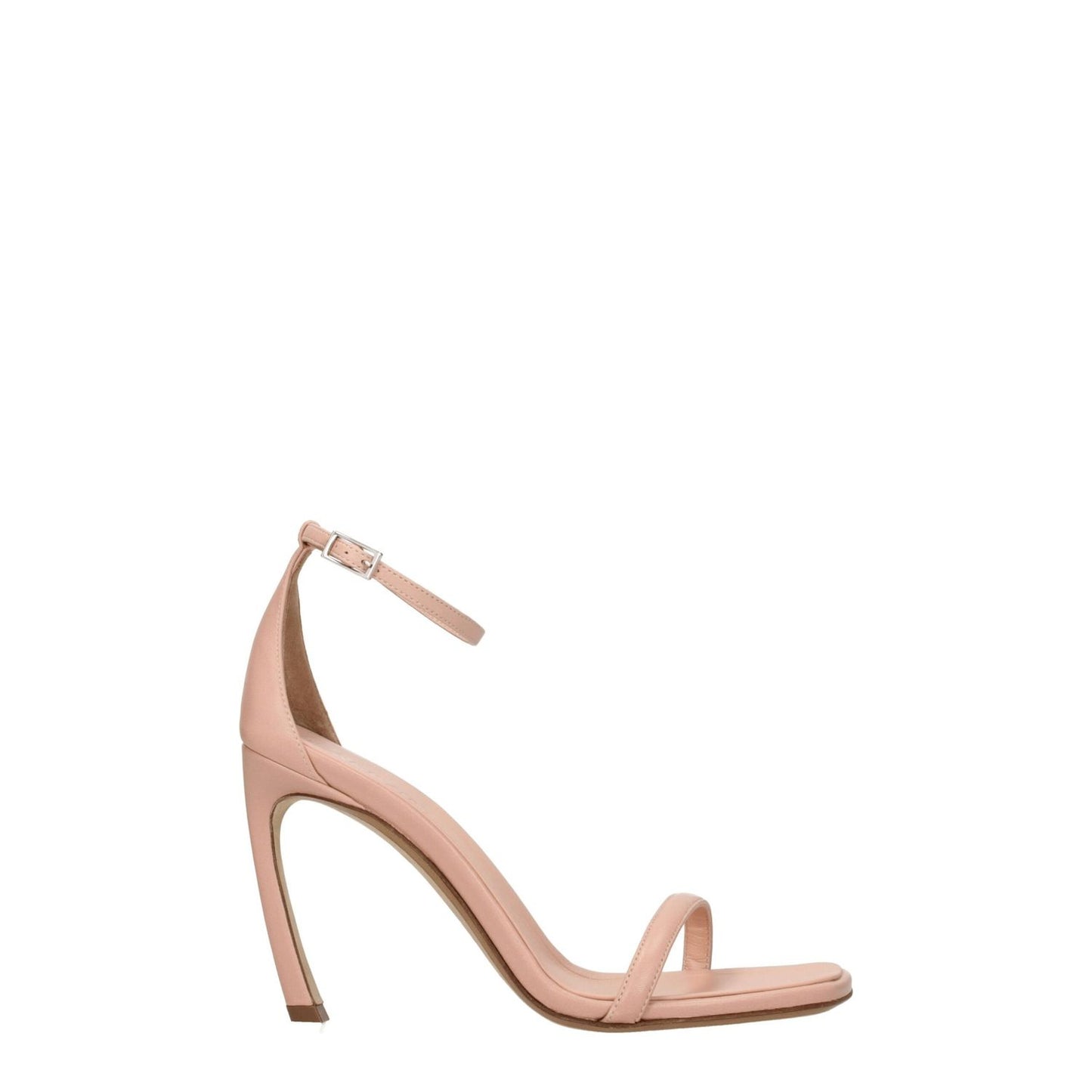 Lanvin Pink Leather Stiletto Heel Sandals with buckle closure and high heel, open toe design, 9.5 cm height, apricot accent.