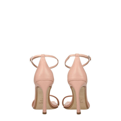 Back view of Lanvin Pink Leather Stiletto Heel Sandals with buckle closure and high heel, showcasing elegant design and craftsmanship.