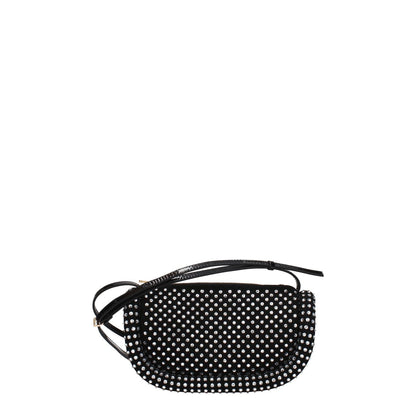 Jw Anderson Black Leather Crossbody Bag with rhinestone details, gold accents, and zip closure, small size perfect for casual outings.