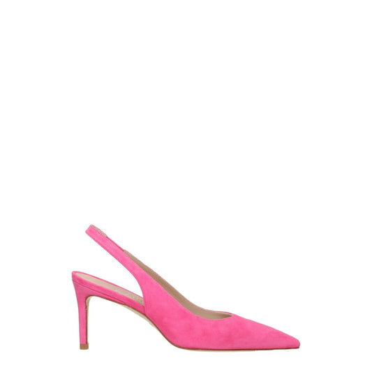 Stuart Weitzman Pink Leather High Heel Pumps, pointy toe, mid heels, suede in hot pink, casual style, MPN STUART75SUESC424HOTPINK