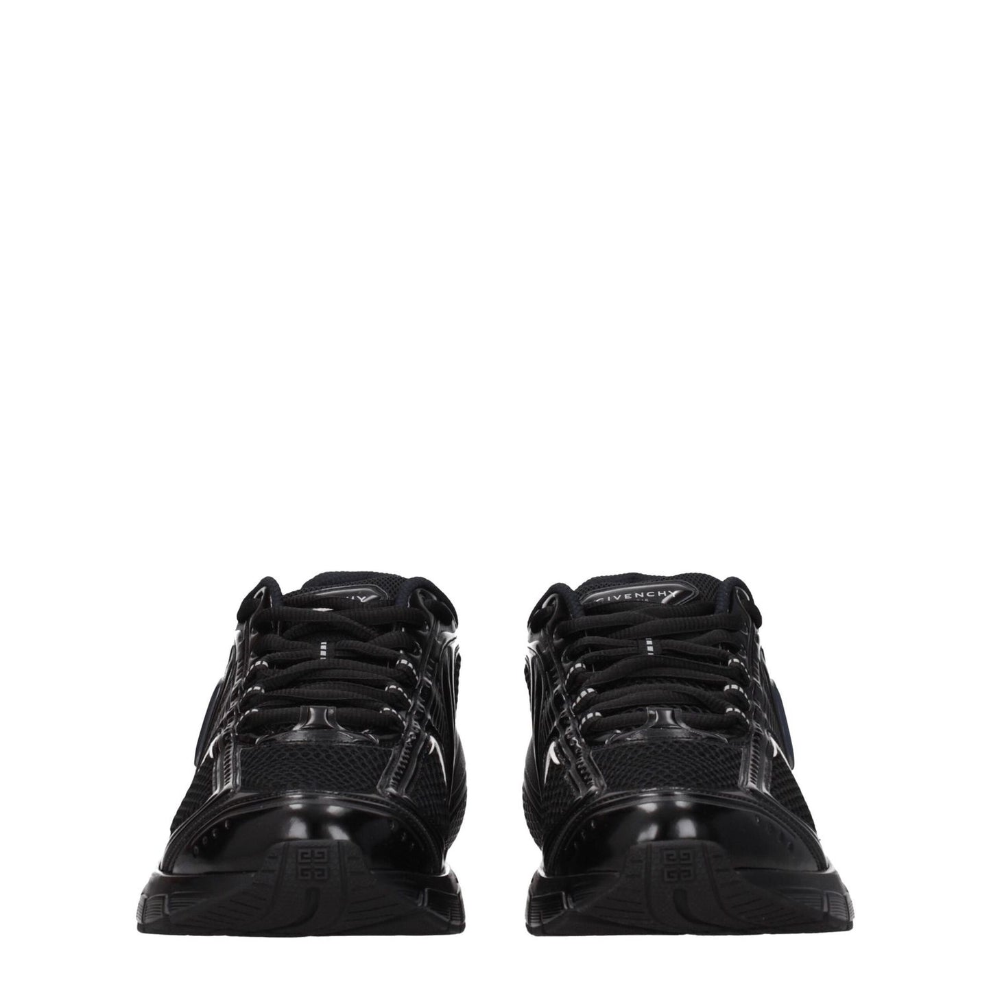 Front view of Givenchy Black Fabric Athletic Sneakers with lace-up closure, leather material, and rubber soles, round toe design.