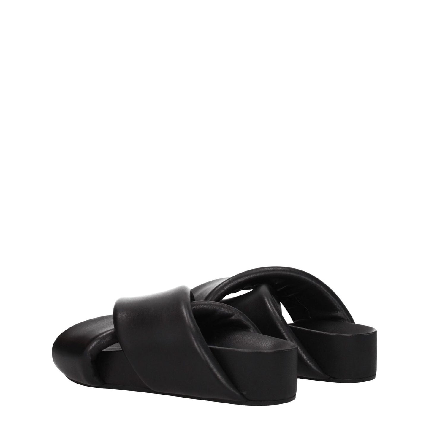Jil Sander Black Leather Slippers with vintage effect, open toe, mid heels, casual style, MPN J15WP0043P5057001, leather sole.