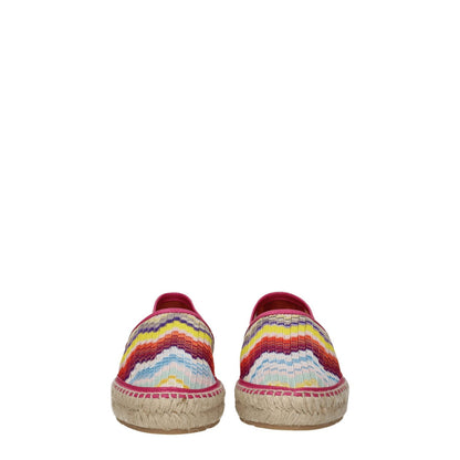 Missoni Multicolor Fabric Espadrilles with leather and rubber sole, vintage style, round toe, low flat heel, vibrant pattern.