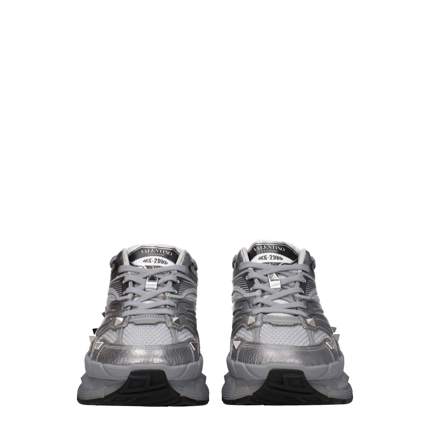 Valentino Garavani Gray Fabric Athletic Sneakers with studs and front logo, lace-up closure, leather and rubber materials, 5 cm mid heels