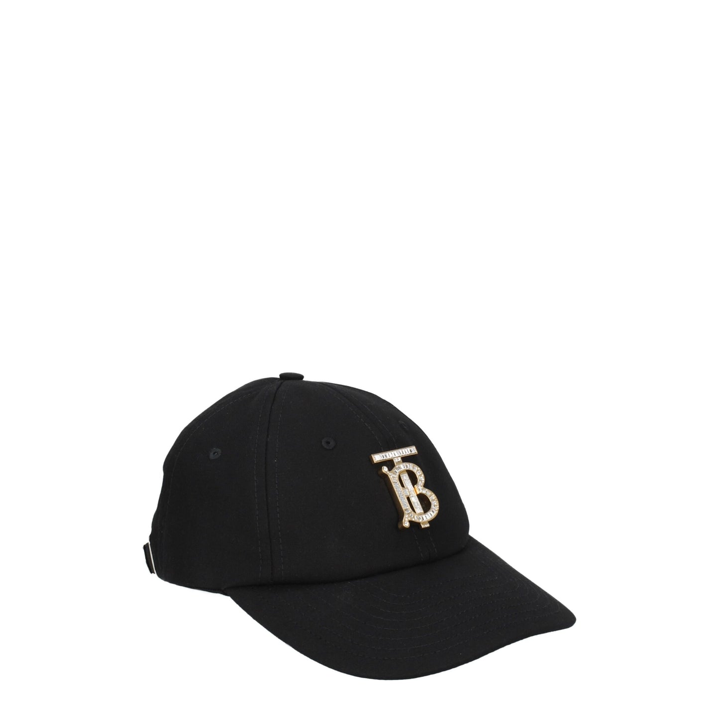 Burberry Black Cotton Cap (Baseball Hat) with logo and rhinestones, adjustable straps, buckle closure, MPN 8063756.