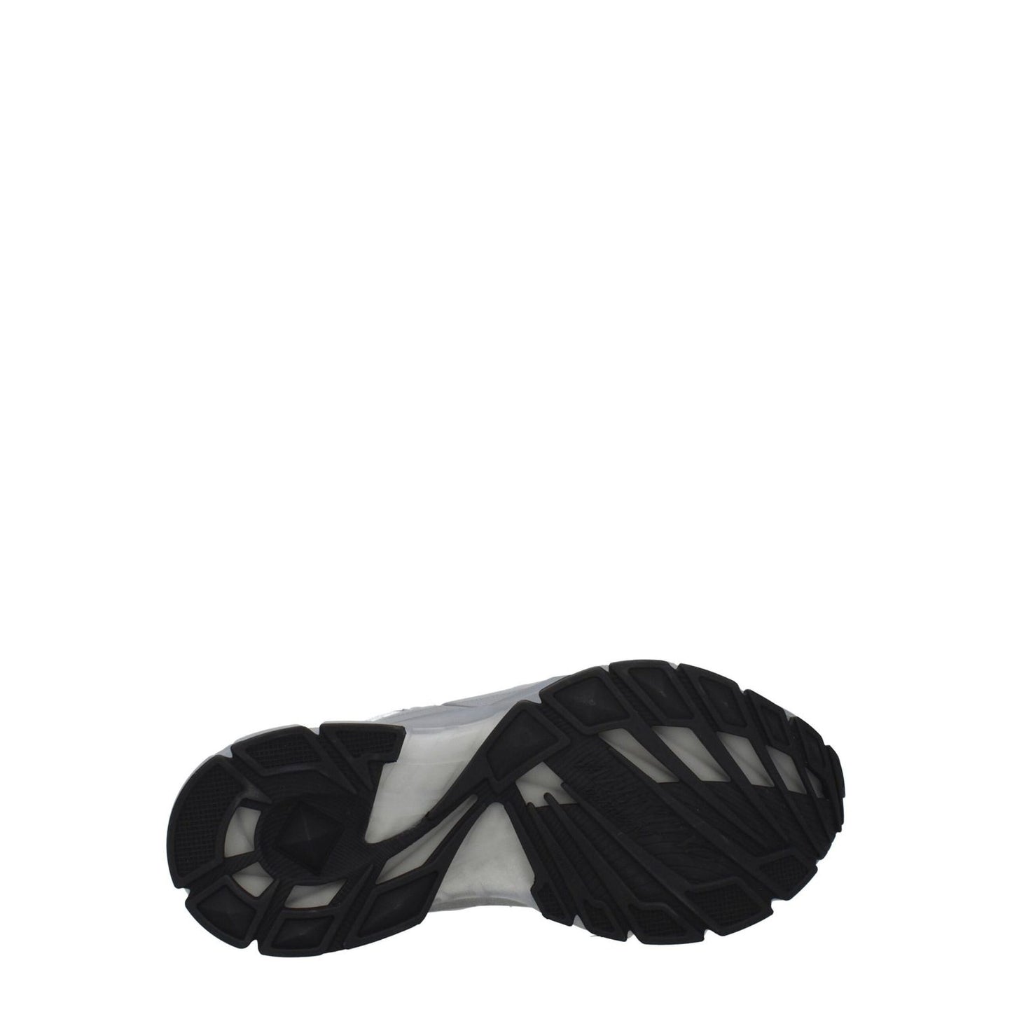 Bottom view of Valentino Garavani Gray Fabric Athletic Sneakers with rubber sole and distinctive tread pattern.