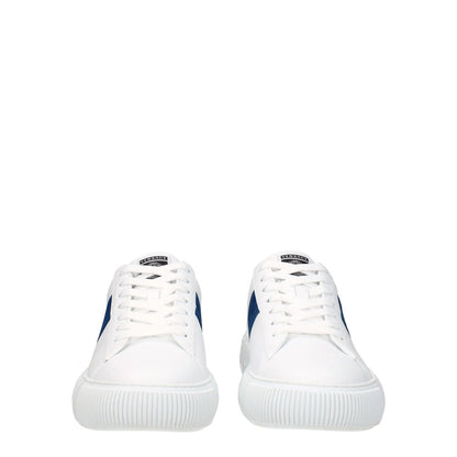 Front view of Versace White Leather Low Top Sneakers with lace-up closure and dark teal side detail.