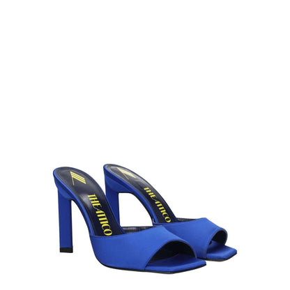 The Attico Blue Satin Stiletto Heel Sandals with rhinestones, open toe, 10 cm high heel, leather sole, cobalt accent