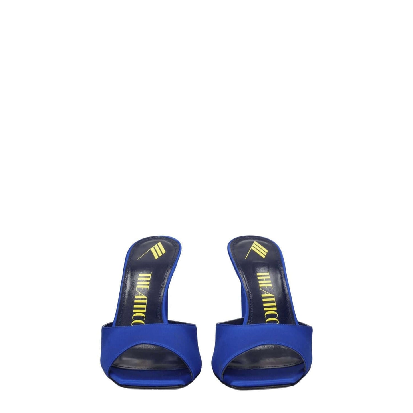 The Attico Blue Satin Stiletto Heel Sandals with rhinestones and open toe, made with satin and leather sole, high heel height of 10 cm.