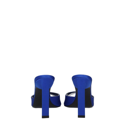 Back view of The Attico Blue Satin Stiletto Heel Sandals with rhinestones and leather sole.