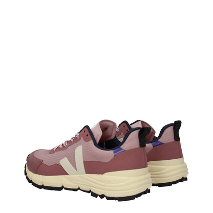 Veja Pink Fabric Athletic Sneakers with side detail, front logo, rubber sole, and lace-up closure in a sporty glam style.