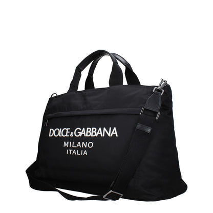 Dolce & Gabbana Black Fabric Luggage And Travel bag with logo and adjustable shoulder strap