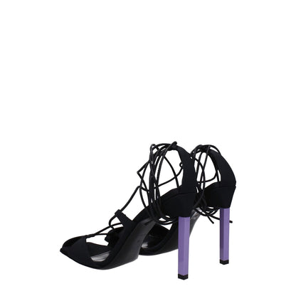 The Attico Black Fabric Stiletto Heel Sandals with mauve high heels and self-tie closures, featuring an open toe design.