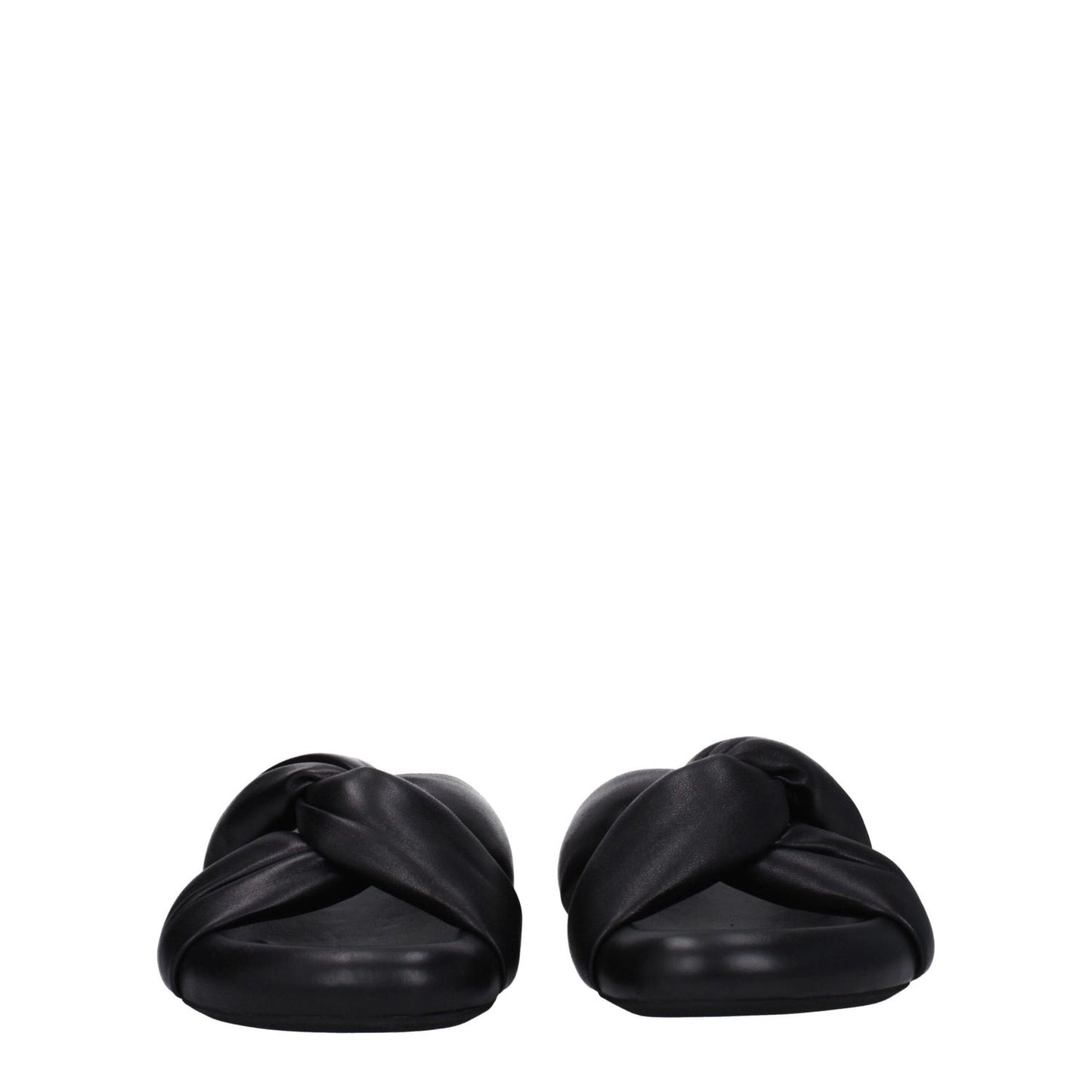 Marni Black Leather Slippers showcasing open toe design and gold accents, perfect for casual style with side logo and rubber sole.