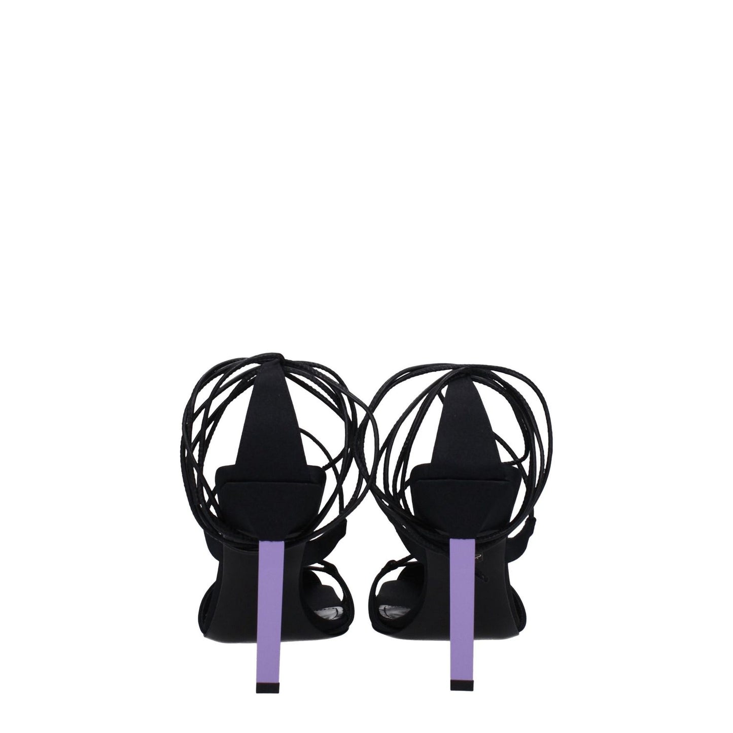 The Attico Black Fabric Stiletto Heel Sandals with mauve high heels and self-tie closures. Open toe design. MPN S411V015528.