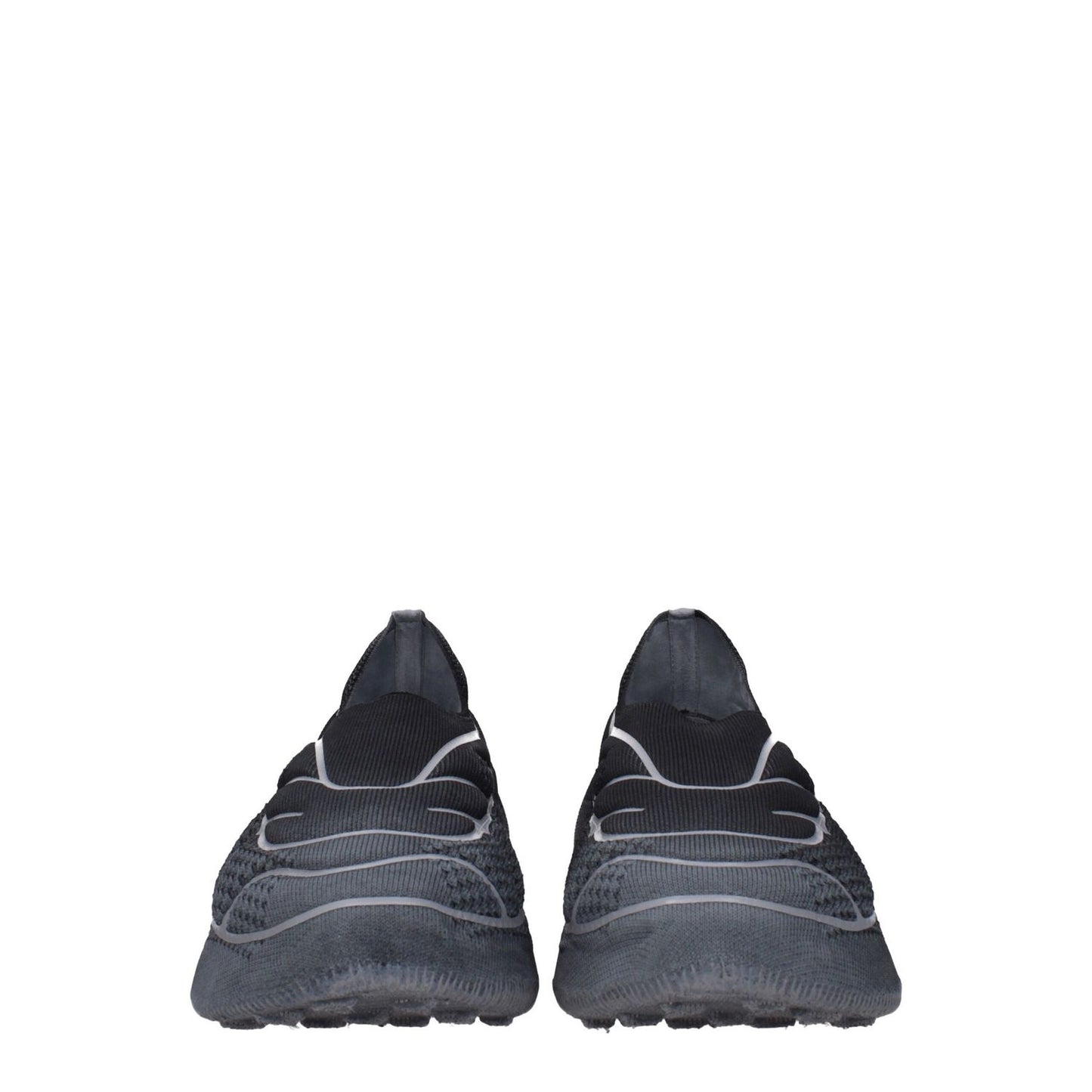 Front view of Givenchy Gray Fabric Athletic Sneakers with logo detail, featuring rubber sole, round toe, and mid heels.