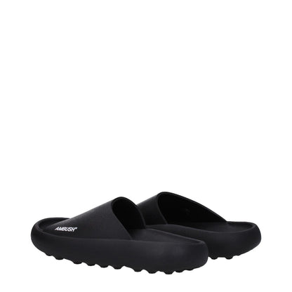 Ambush Black Cotton Slippers, rubber sole, side logo, street style clogs, open toe design, MPN BMIC005MAT0011001.