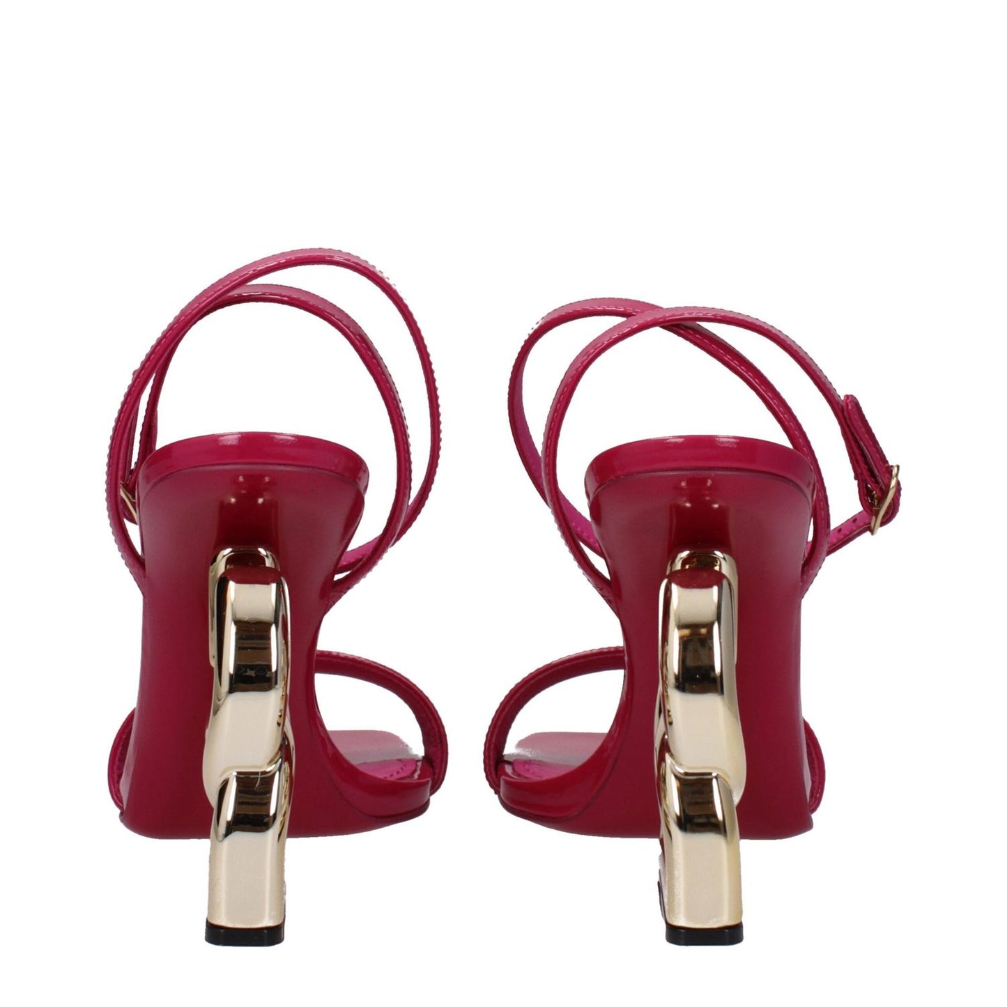 Back view of Dolce & Gabbana Pink Leather Stiletto Heel Sandals with gold heel and buckle closure
