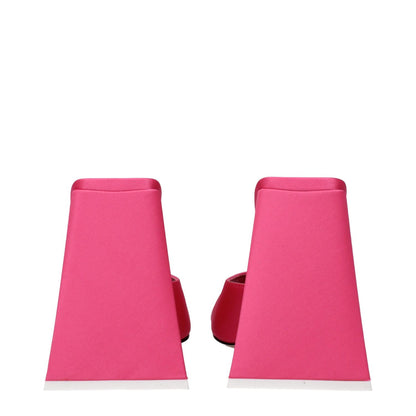 Back view of The Attico Pink Fabric Platform Sandals with high heels and open toe design