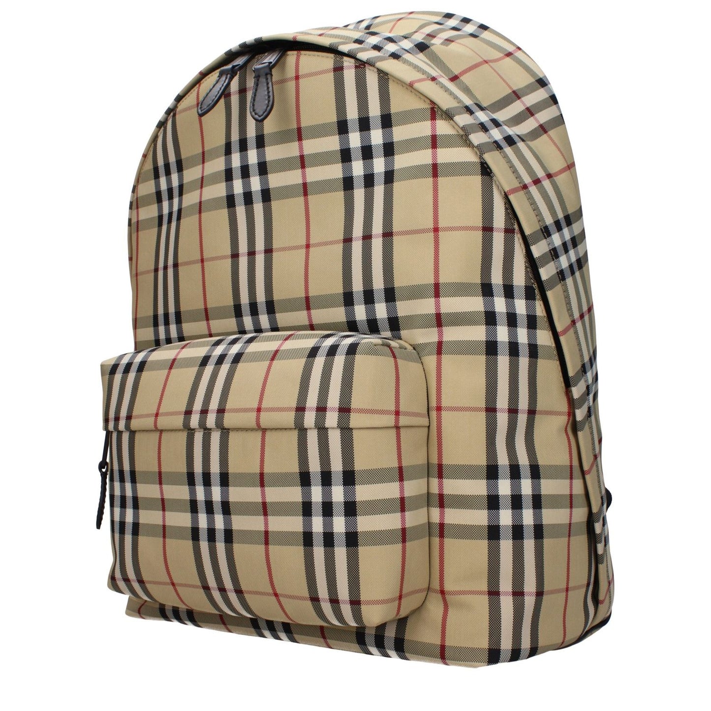 Burberry Beige Fabric Backpack with adjustable straps and zip closure, featuring a check pattern ideal for casual use and large storage.