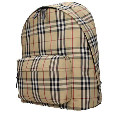 Burberry Beige Fabric Backpack with adjustable straps and zip closure, featuring a check pattern ideal for casual use and large storage.