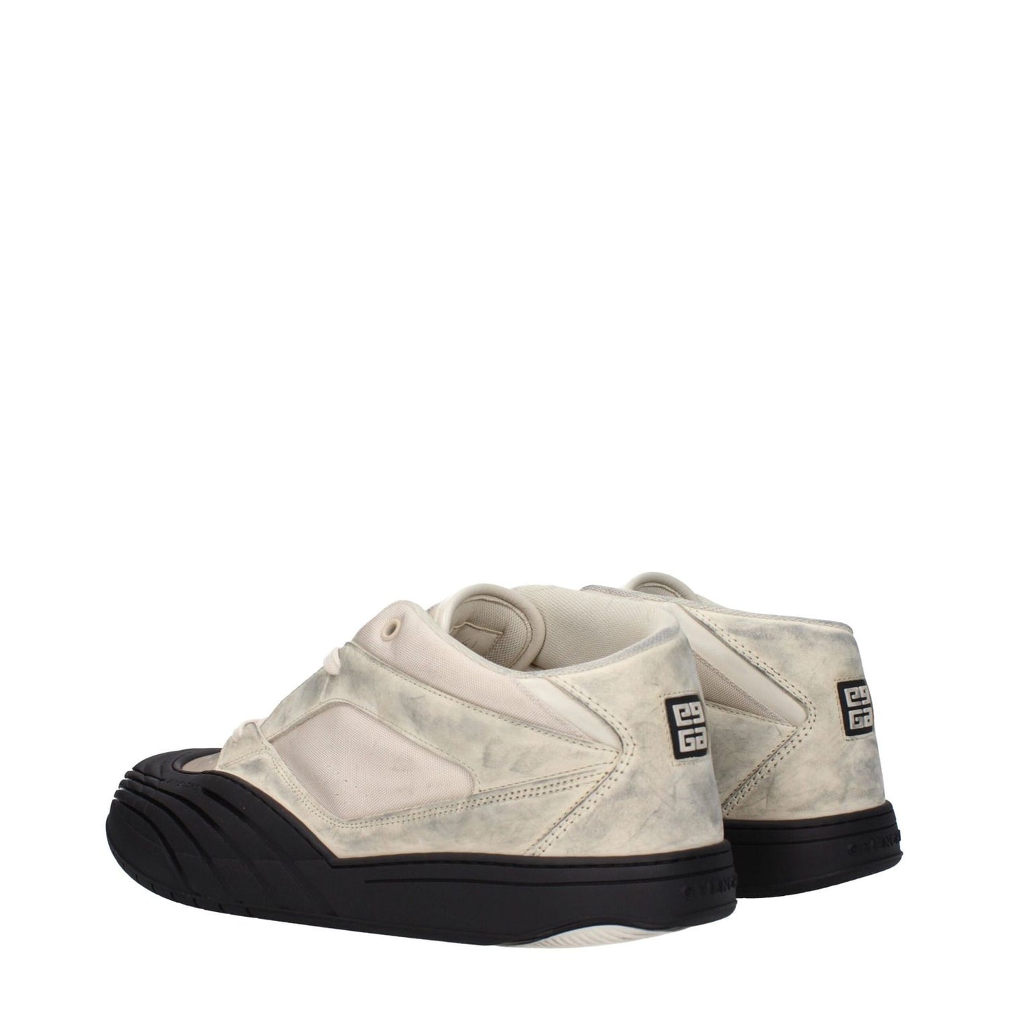 Givenchy Beige Fabric Chunky Sneakers with vintage and aged effect, featuring back logo and rubber sole, lace-up style.