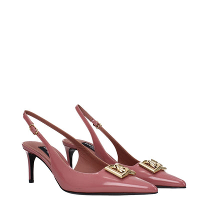 Dolce & Gabbana Pink Leather High Heel Pumps with gold buckle and pointy toe design
