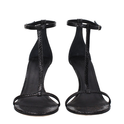 Isabel Marant Black Leather Stiletto Heel Sandals with buckle closure and open toe design.