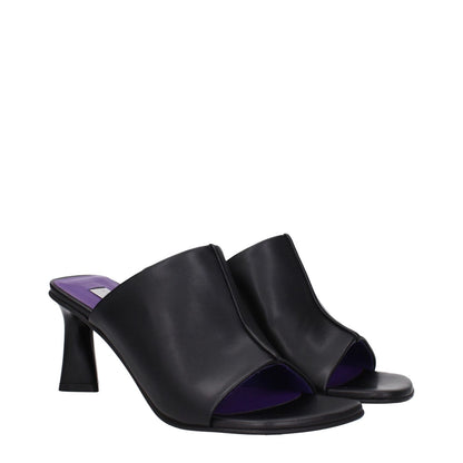 Stella McCartney Black Leather Stiletto Heel Sandals with eco-friendly sole, 7.5 cm mid heels, and open toe design.