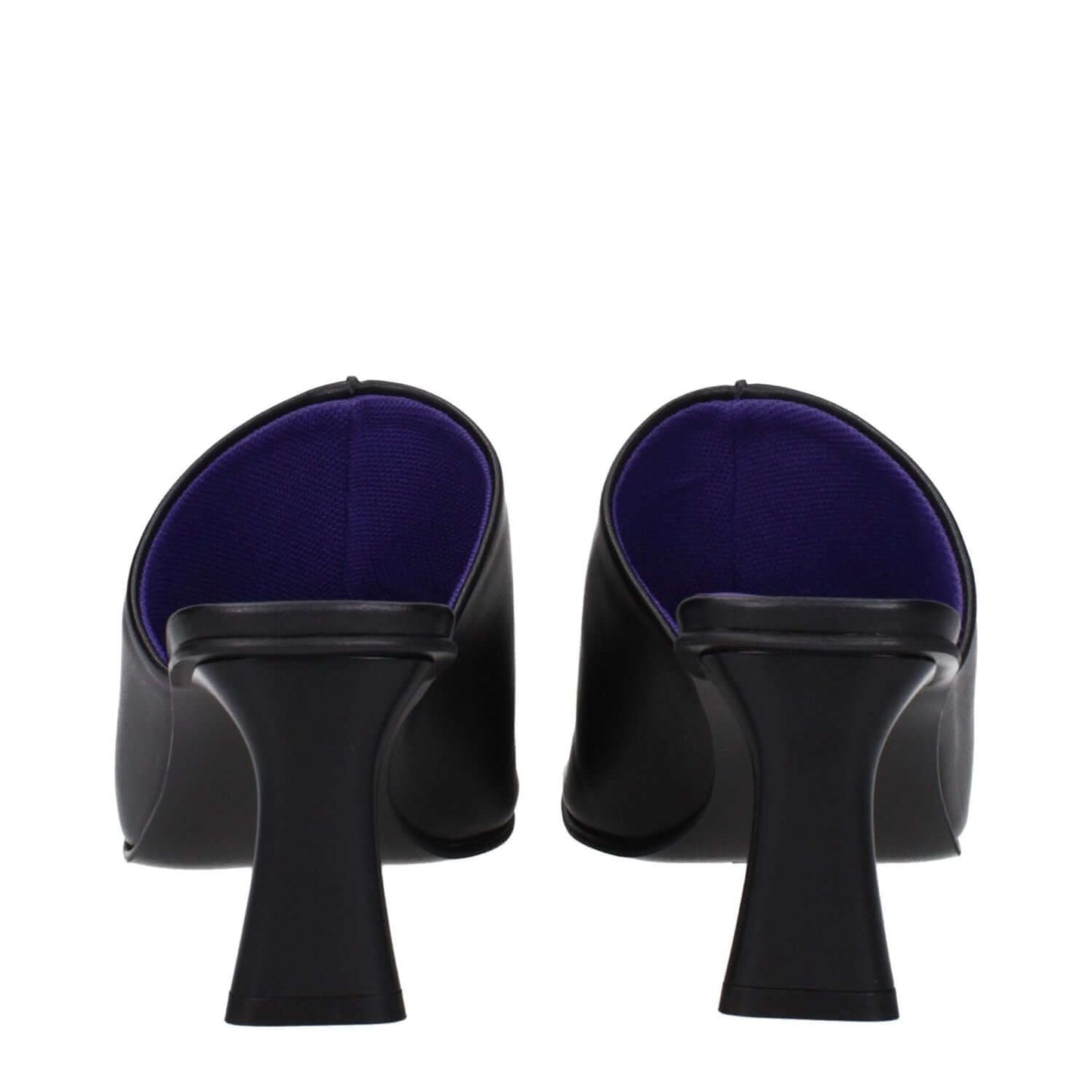 Rear view of Stella McCartney Black Leather Stiletto Heel Sandals with mid heels and open toe design.