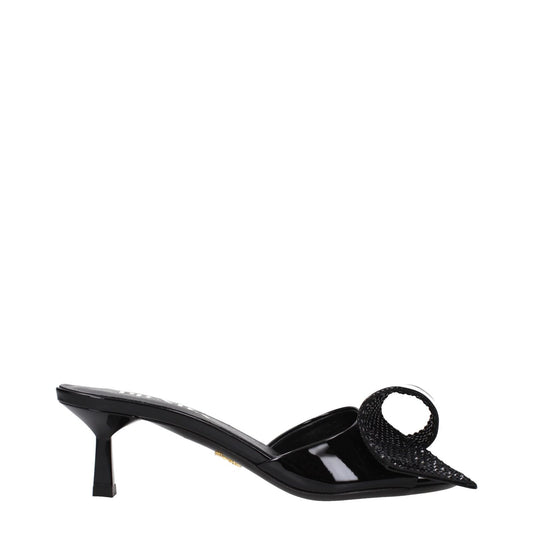 Prada Black Leather Sandals with open toe and mid heels, featuring a stylish front detail and leather sole, MPN 1XX6913LOC055F0002.
