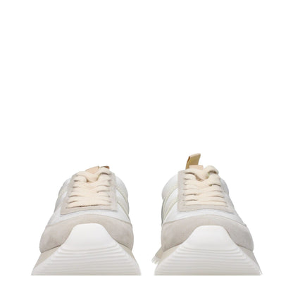 Front view of Moncler Beige Fabric Low Top Sneakers with lace-up closure and rubber sole.