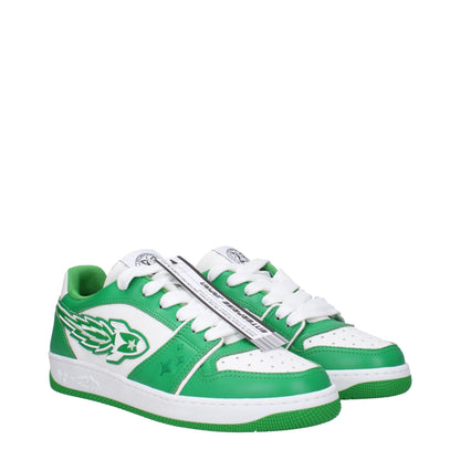 Enterprise Japan Green Leather Low Top Sneakers with logo and lace-up closure.