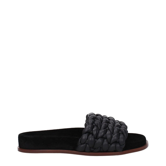 Chloé Black Leather Slippers with open toe and low flat leather sole, designed for casual wear.