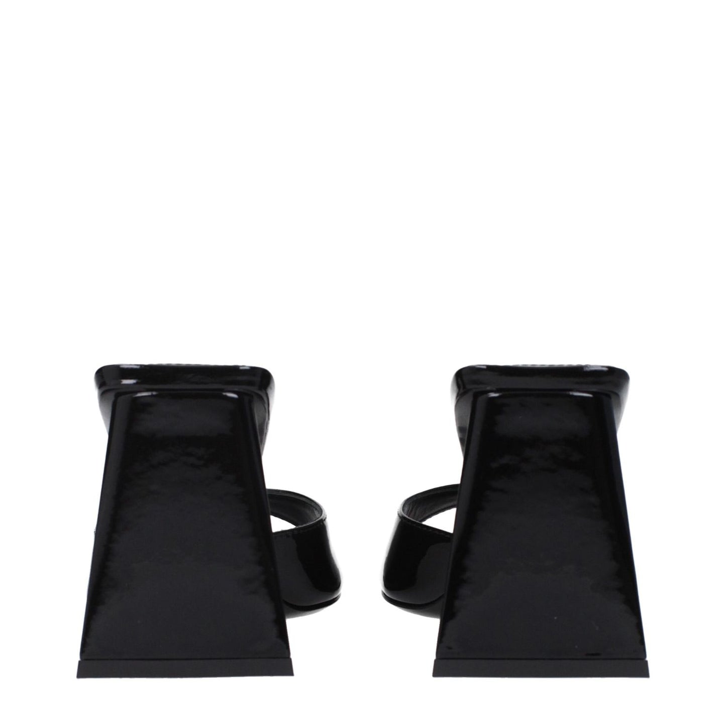 The Attico Black Leather Stiletto Heel Sandals rear view showing 8.5 cm mid heels and patent leather design.