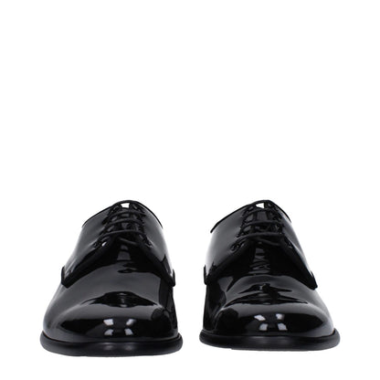 Dolce & Gabbana Black Leather Oxfords And Derbies, patent leather, lace-up with monkstrap, pointy toe, low flat heel, style casual