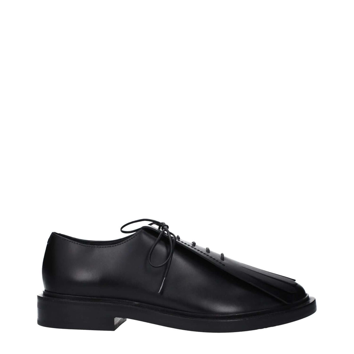 Max Mara Black Leather Oxfords And Derbies, casual lace-up with rubber sole and round toe design.