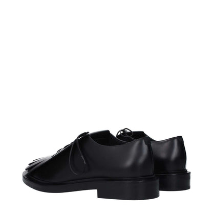 Max Mara Black Leather Oxfords And Derbies with lace-up closure and rubber sole, featuring a low flat heel and round toe design.