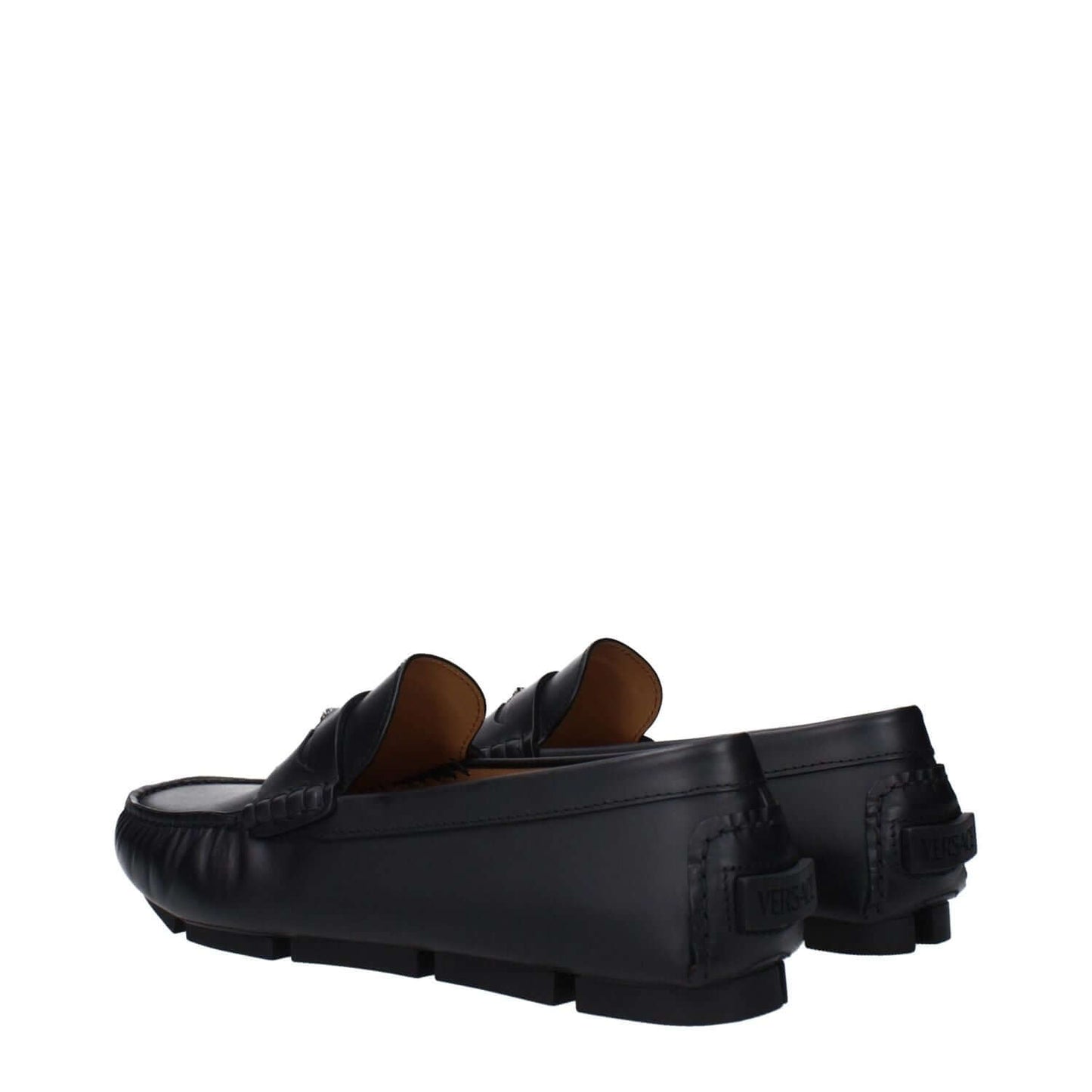 Versace Black Leather Slip-On Loafers