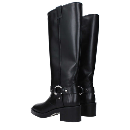 Stuart Weitzman Black Leather High Heel Boots with round toe and rubber sole, mid heel design, MPN JAXKNEESMOSJ176BLACK