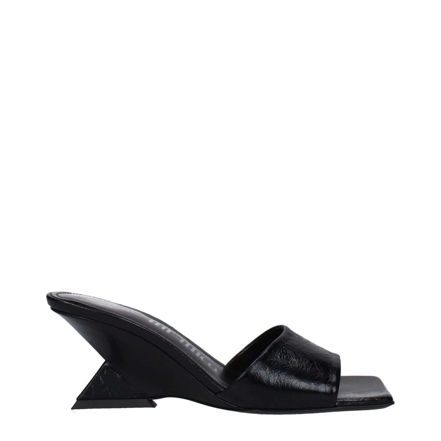 The Attico Black Leather Flat Sandals