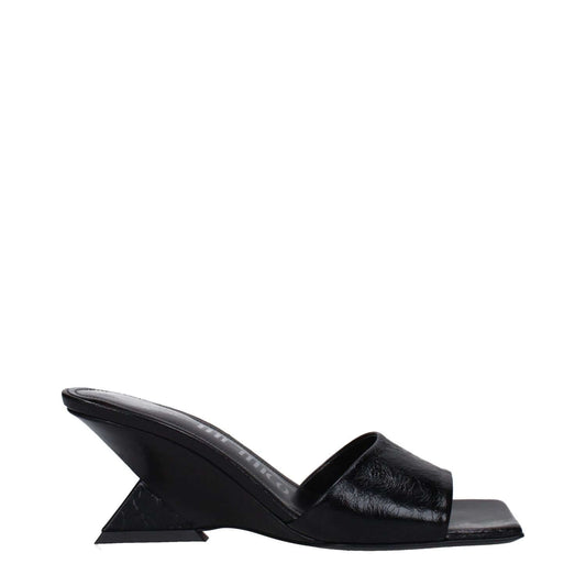 The Attico Black Leather Flat Sandals