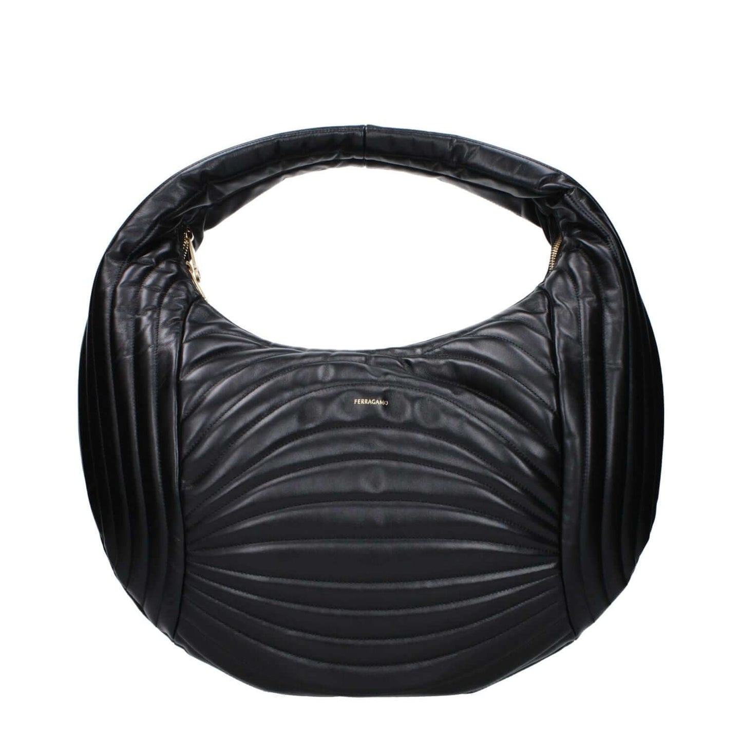 Salvatore Ferragamo Black Leather Handbag with front logo, MPN 2189360776493, code F83258, elegant design.