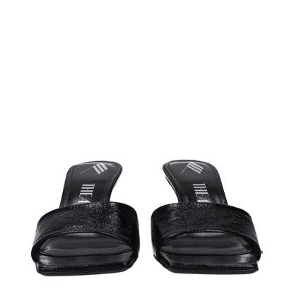 The Attico Black Leather Flat Sandals