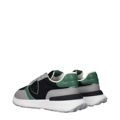 Philippe Model Black Fabric Athletic Sneakers with front and back logos, green and grey accents, side detail. MPN: ATLUZ0TESSUTOPELLETB216.