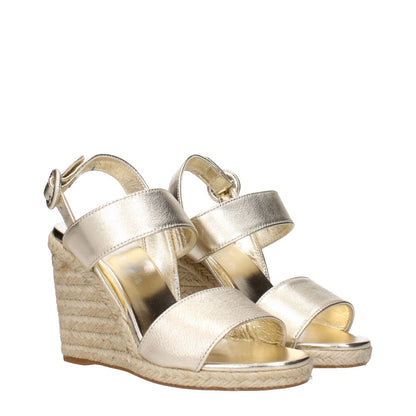Prada Gold Leather Wedge Sandals