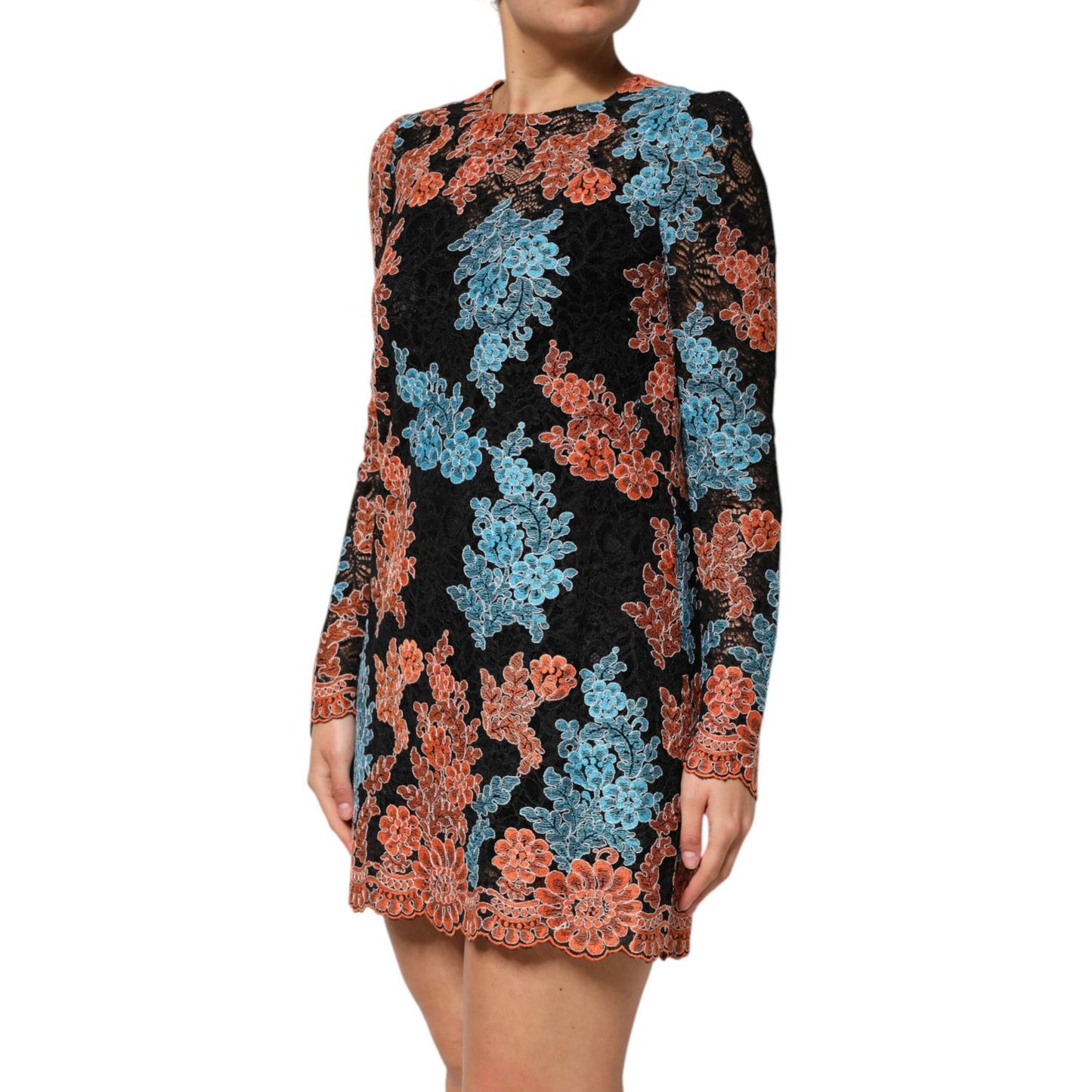 Dolce & Gabbana Multicolor Floral Embroidery Shift Mini Dress