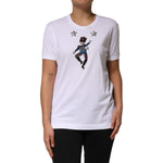 Dolce & Gabbana White Cotton Sequin Embellished Top T-shirt