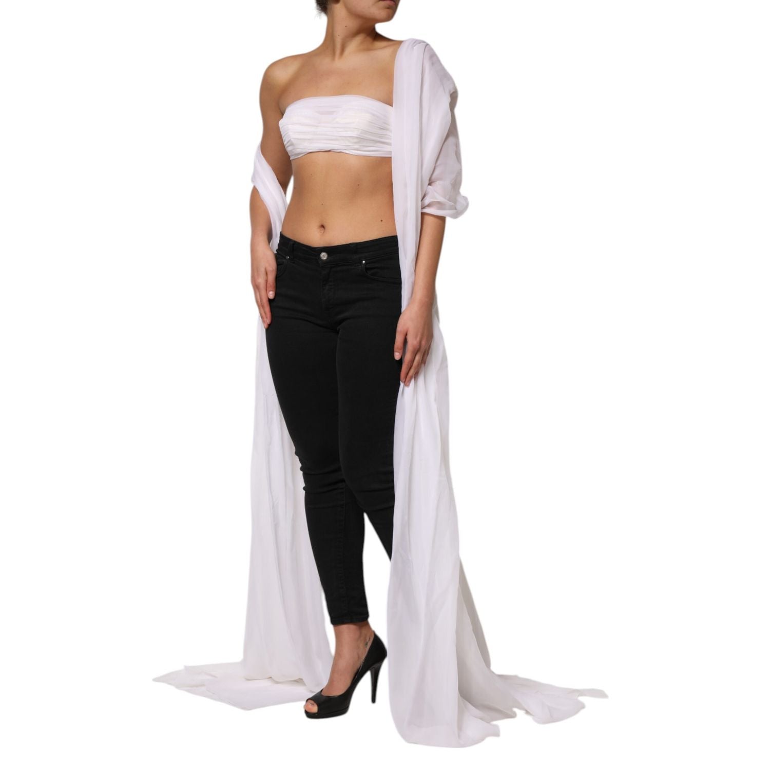 Dolce & Gabbana White Bustier Corset Cropped Chiffon Top